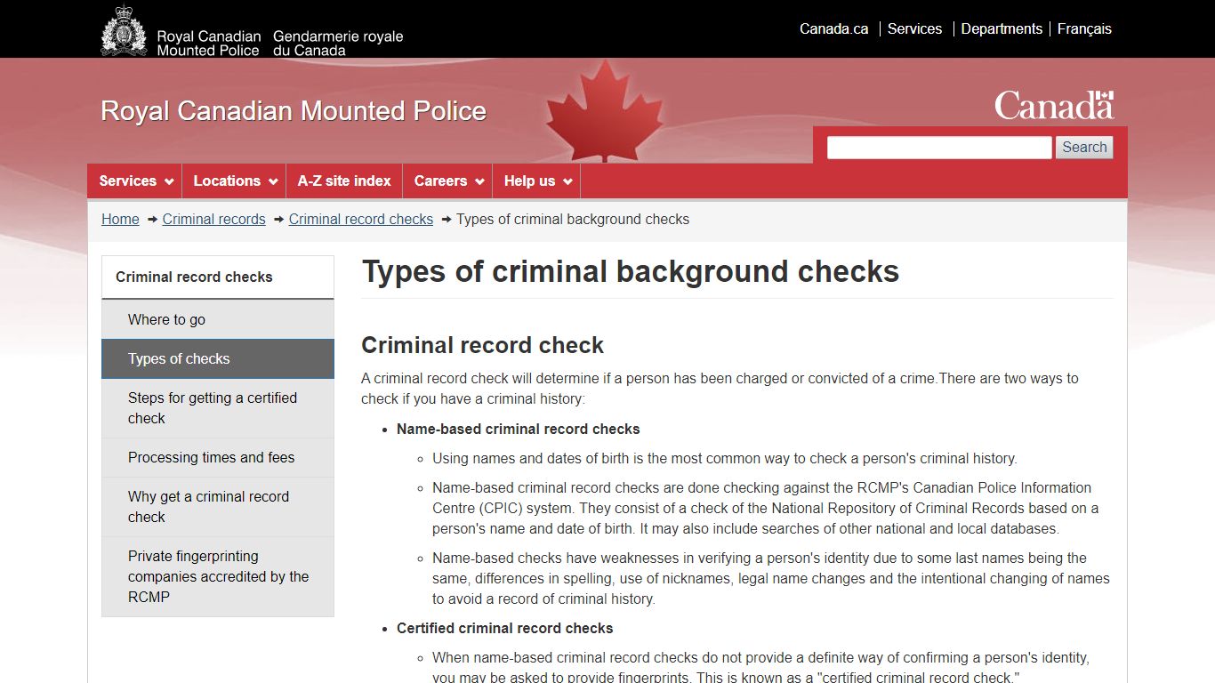 Types of criminal background checks - Royal Canadian Mounted Police