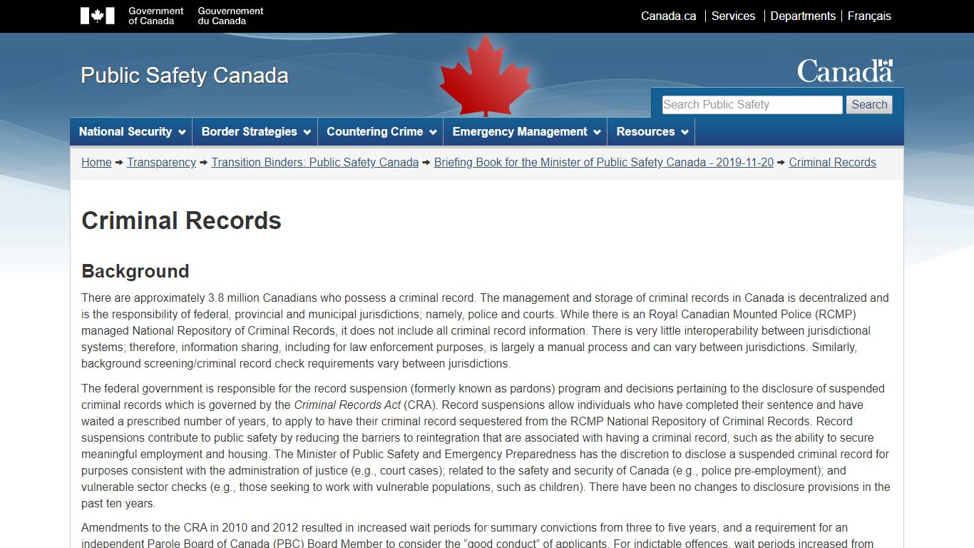 Criminal Records - Public Safety Canada